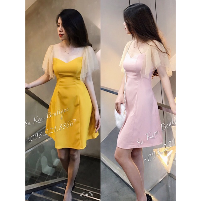 Váy xoè pha tay lưới