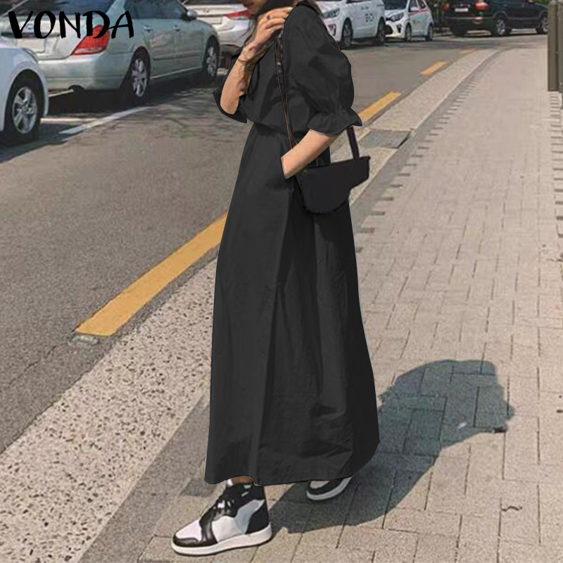 Đầm Dài VONDA Thiết Kế Ngắn Tay Màu Trơn Thời Trang Cho Nữ | BigBuy360 - bigbuy360.vn