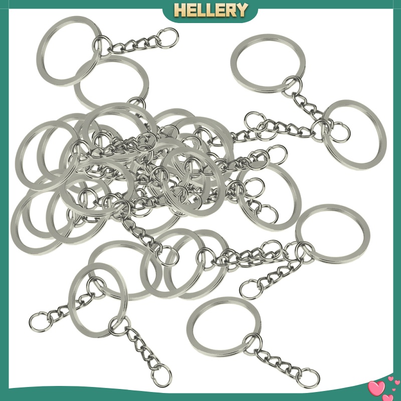 [HELLERY]30pcs Metal Split Keychain Rings With Chain 28mm Open Jump Ring DIY Key Ring