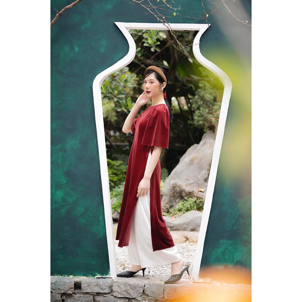 Áo Dài Nhung Cách Tân Dáng Tay Xoè AD008