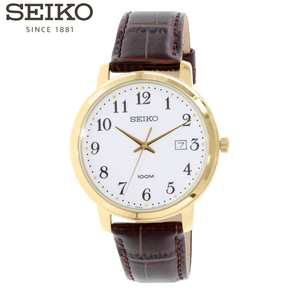 Đồng hồ nam Chính Hãng Seiko SUR114P1 - Dây Da - Mặt Số - 2 Kim Mạng Vàng - Bảo Hành