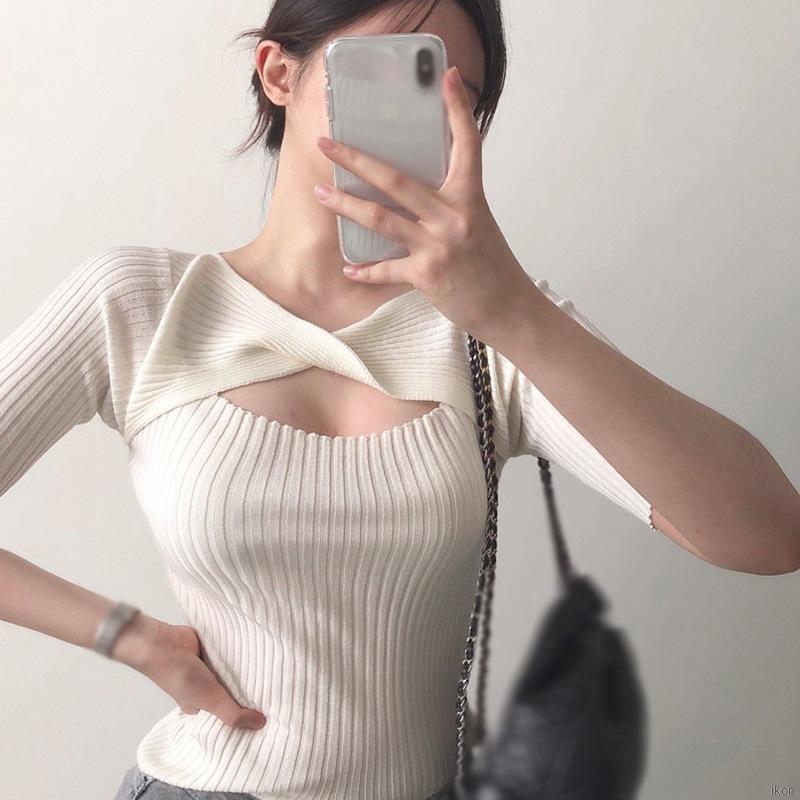 Áo Thun Tay Ngắn Cổ Tròn Thiết Kế Dây Đan Chéo Quyến Rũ