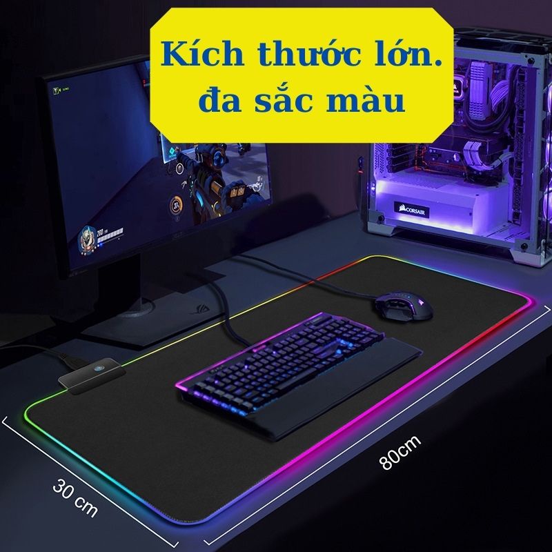 Lót chuột Đèn Led RGB Size 80x30 cm 35x25cm, Dày 4mm Siêu bền