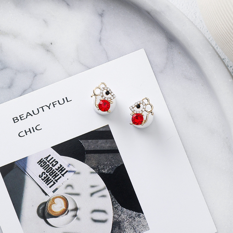 XiaoboACC Khuyên Tai Kim Bạc S925 Hình Chú Chuột Đón Năm Mới