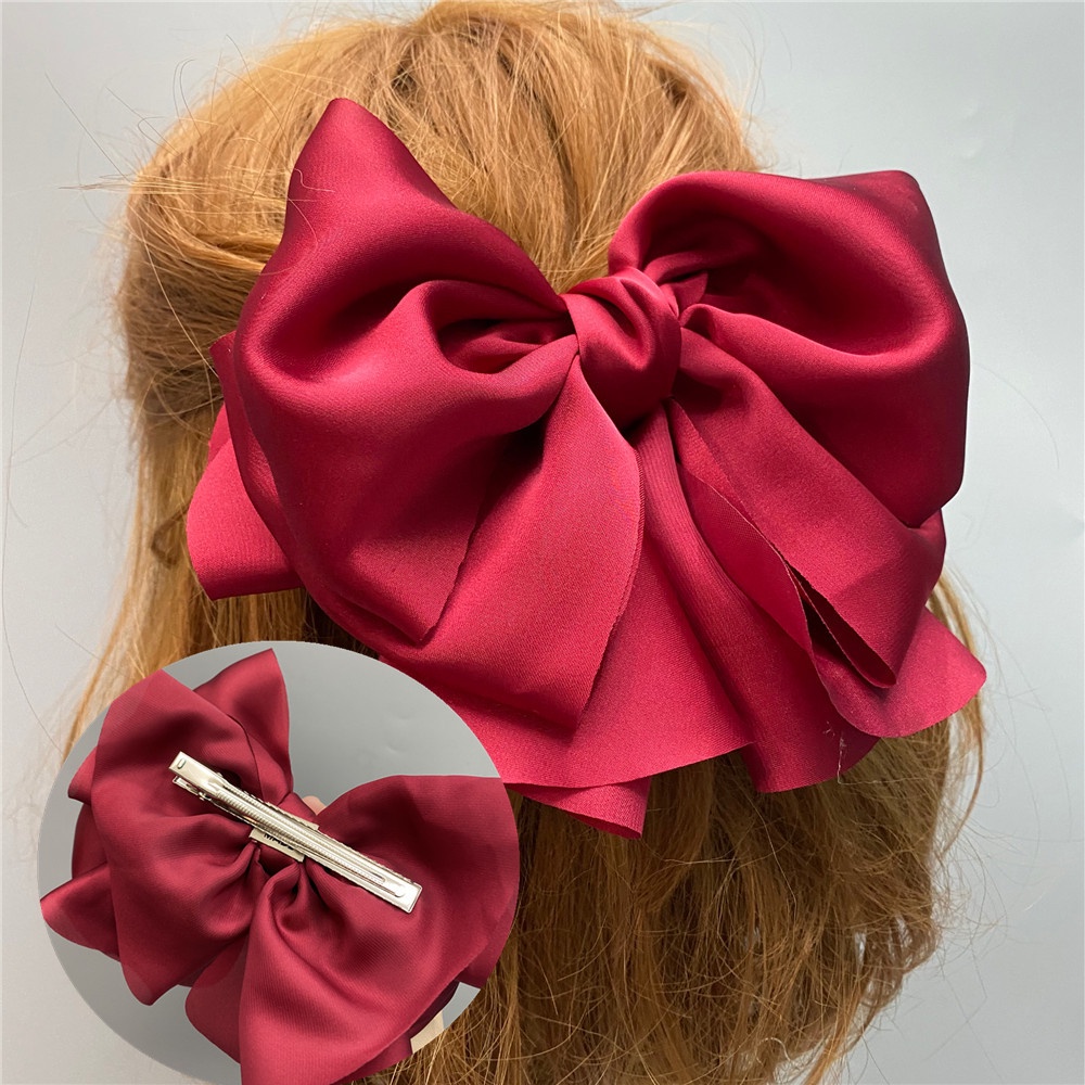 Kẹp Tóc Nơ Satin Nhiều Lớp Phong Cách Retro Hàn Quốc Mới