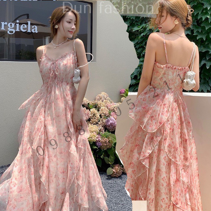 Váy đi biển đầm maxi 2 dây, đầm maxi đi biển váy 2 dây hoa nhí chất liệu voan mềm mại bo chun phần eo siêu tôn dáng | BigBuy360 - bigbuy360.vn