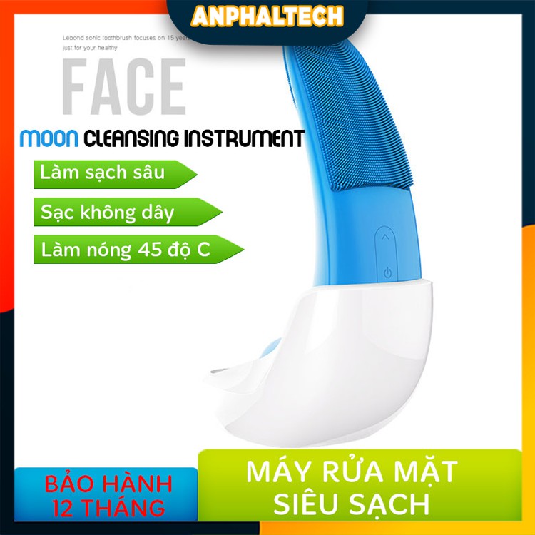 Máy Rửa Mặt Massage Mặt Mini Silicon Cầm Tay Siêu Sạch Moon Cleansing Instrument-Rung sóng âm, làm nóng, sạc không dây