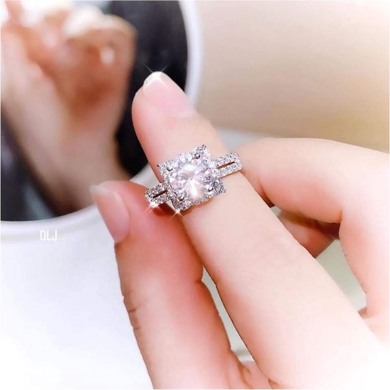 BTD NHẪN NỮ XI KIM MẶT VUÔNG ĐÍNH ĐÁ CAO