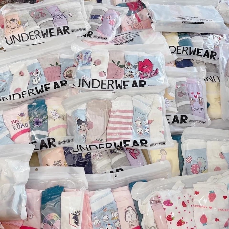 Set 5 Quần Lót Cotton Hình Cute Đóng Túi Zip