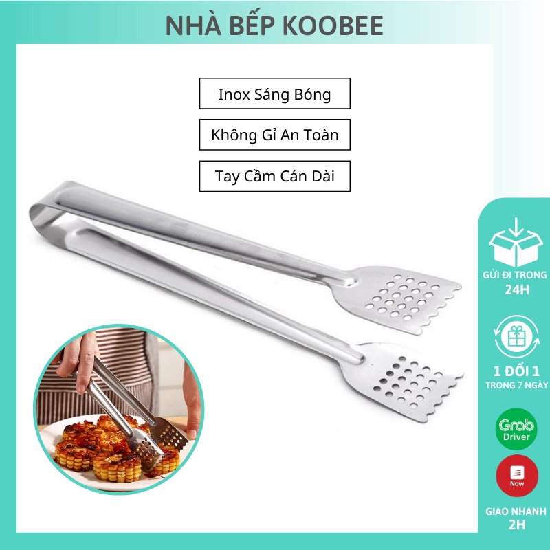 Kẹp gắp đá đồ nướng salad Inox cao cấp bền đẹp cán dài size đại Koobee NB15