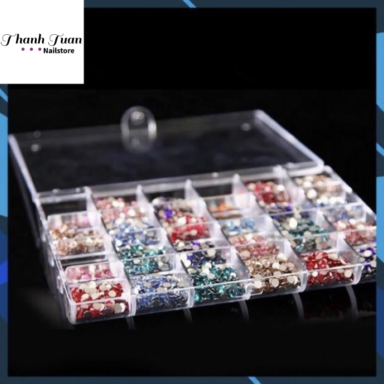 Khay Mica Trong suốt 24 ngăn đựng Charm Đá Nail   - Phụ kiện đồ nail