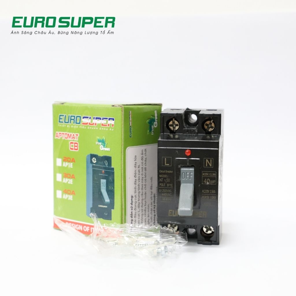 Cầu Dao Aptomat Đen EUROSUPER An Toàn, Tiện Lợi, Độ Chính Xác Cao 20A - 40A