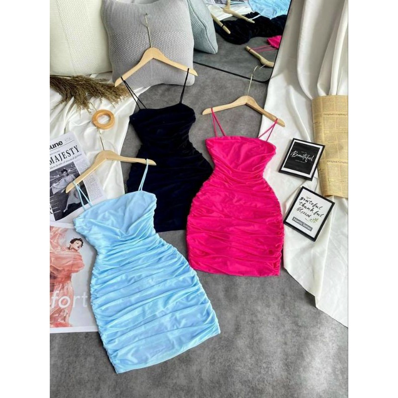 Đầm body 2 dây lụa giún 2 bên cao cấp siêu hot