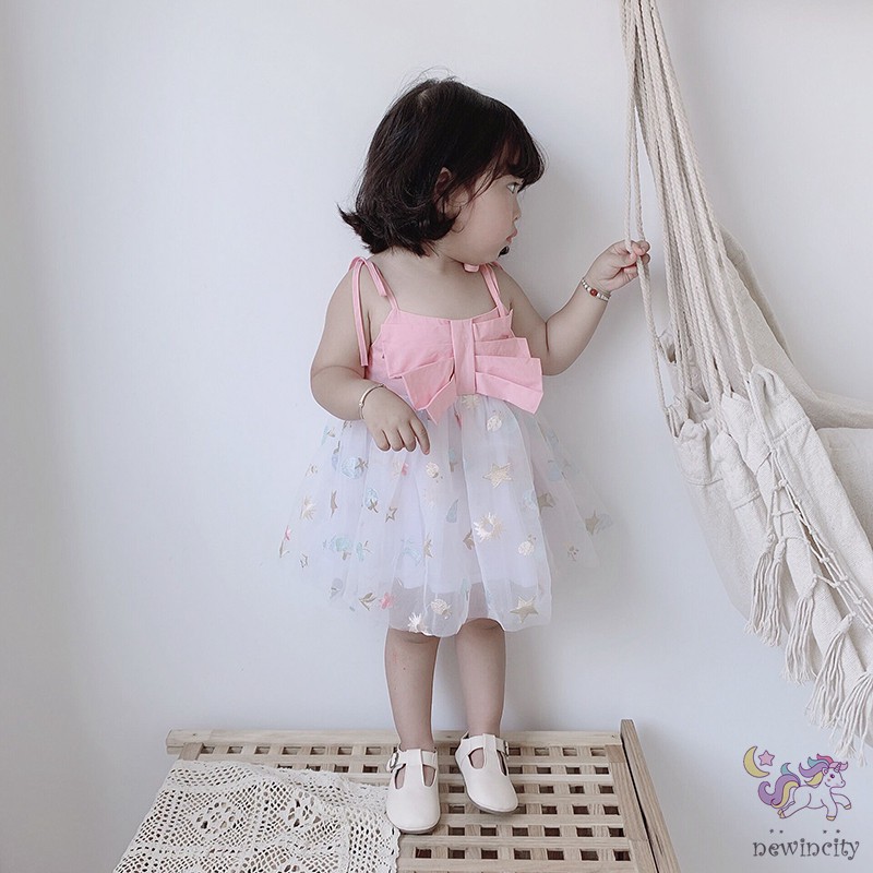 Đầm xòe hai dây in họa tiết đáng yêu cho bé gái