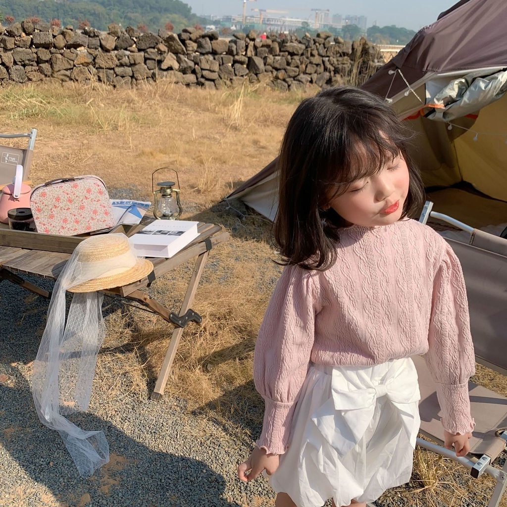 Áo Sơ Mi Cotton Mỏng Tay Phồng Dài Thoải Mái Thời Trang Xuân Thu Cho Bé Gái