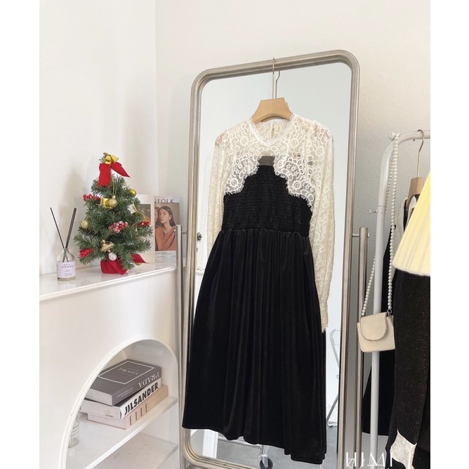 Váy Nhung Mền Chun Ngực Tiểu Thư Hàng QC ảnh thật cận chất Kaylee | BigBuy360 - bigbuy360.vn