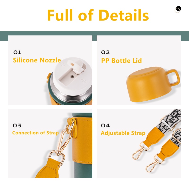 Bình nước giữ nhiệt DILLER MLH9070 bằng thép không gỉ sus316 có ống hút và vỏ bọc 480ml thời trang cho nữ