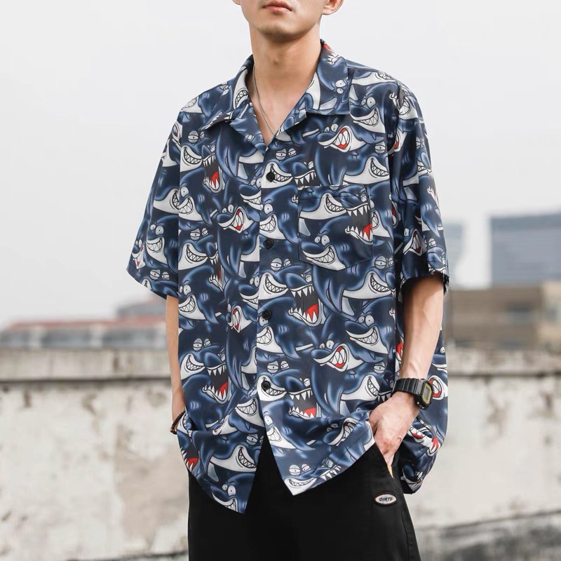 Áo Sơ Mi Tay Ngắn Cá Mập Dáng Rộng
