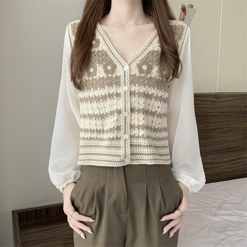 Áo cardigan dệt kim ZHELIHANGFEI chất liệu chiffon tay dài lưng cao thời trang