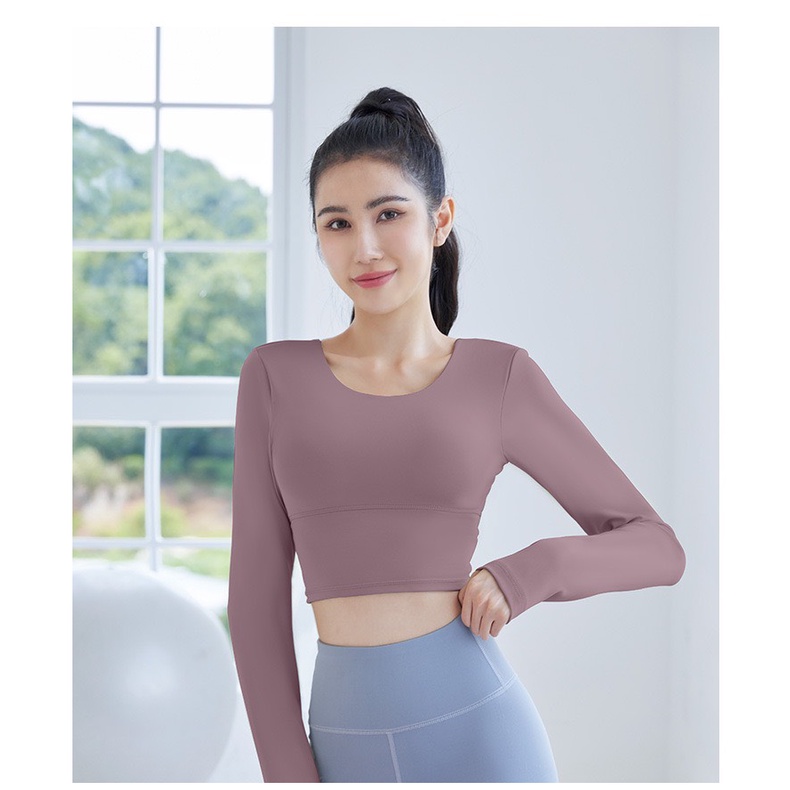 Áo croptop dài tay tập Gym, Yoga dành cho nữ CÓ ĐỆM MÚT, mẫu mới 2022 co giãn 4 chiều thoải mái - Hàng Quảng Châu