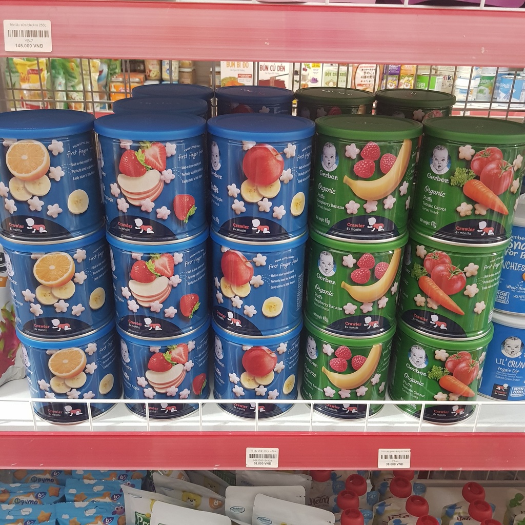 Bánh ăn dặm Gerber Puffs 49g vị Dâu táo / Cam chuối / Chuối táo