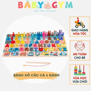 Bảng Chữ Cái Thông Minh Bằng Gỗ Cho Bé – Bộ 6 Hàng Câu Cá - Số - Hình – Chữ Cái - Phương Tiện Giao Thông