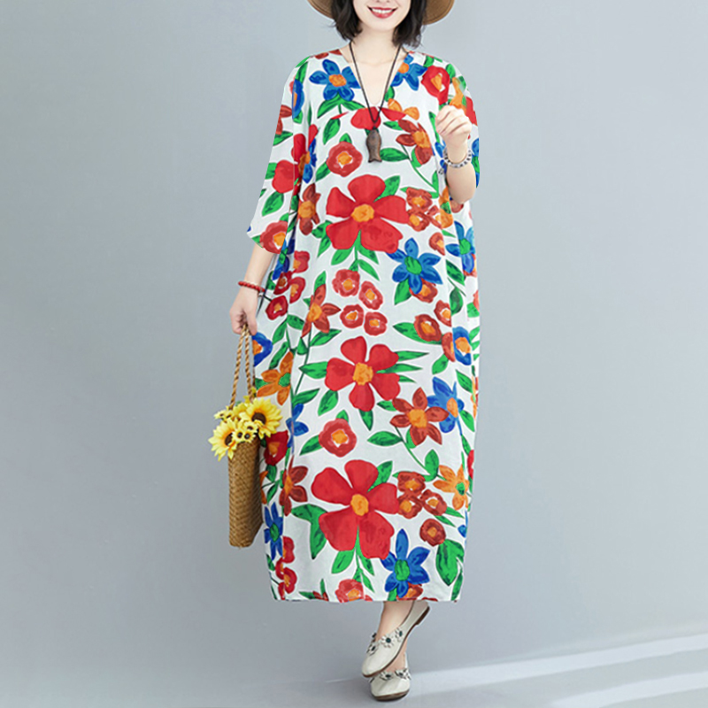 Đầm Maxi ZANZEA Tay Áo 3/4 Cổ Chữ V In Hoa Thời Trang Cho Nữ | BigBuy360 - bigbuy360.vn