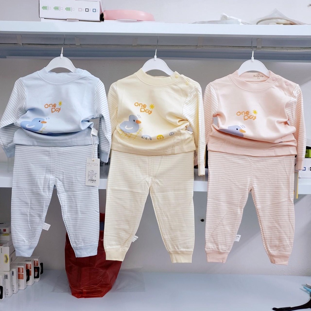 325 Đồ bộ quần áo dài tay chui cổ cúc cài vai vải cotton nỉ vừa quảng châu loại đẹp cho bé 6-12kg