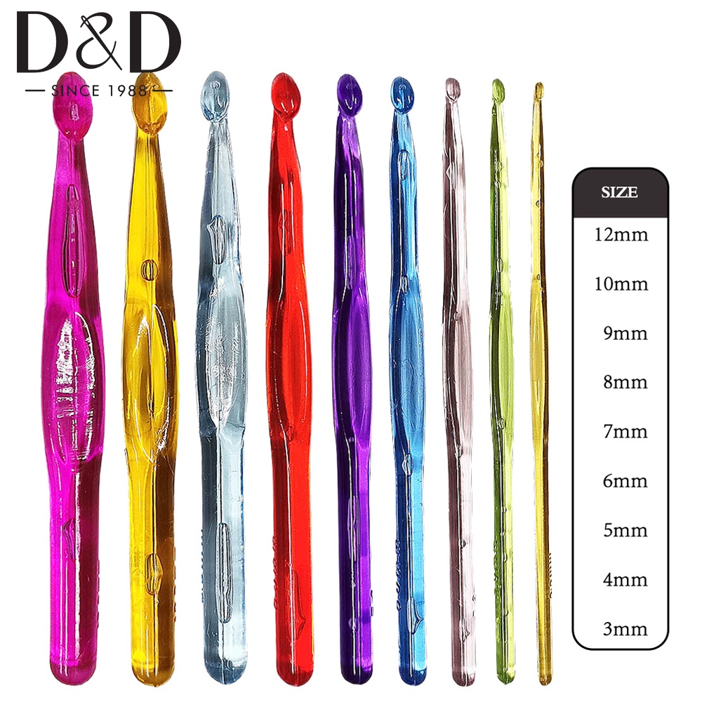 Set 9 Kim Móc Len Tay Cầm Bằng Nhựa Nhiều Màu Sắc