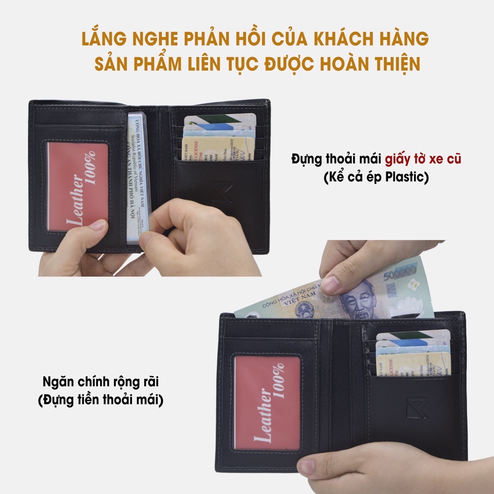 Ví Nam Da Bò Thật RICARDO Đẳng Cấp, Bóp Nam Kiểu Dáng Đứng Đựng Card,Đựng thẻ,Có Hộp Làm Quà Tặng Dành Cho Nam - V102