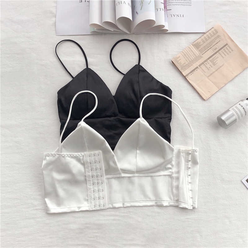 Áo Bra croptop satin cài khuy bản to_ NuciFera