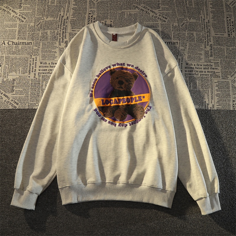 ZHELIHANGFEI Áo Sweater Cổ Tròn In Hình Gấu Kiểu Âu Mỹ Dễ Phối Đồ