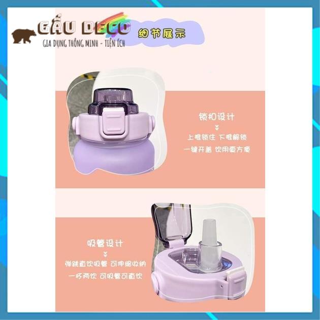 Bình nước 2 lít chia vạch siêu kute [FREESHIP]  Báo giờ uống nước dễ thương cute thể thao có ống hút