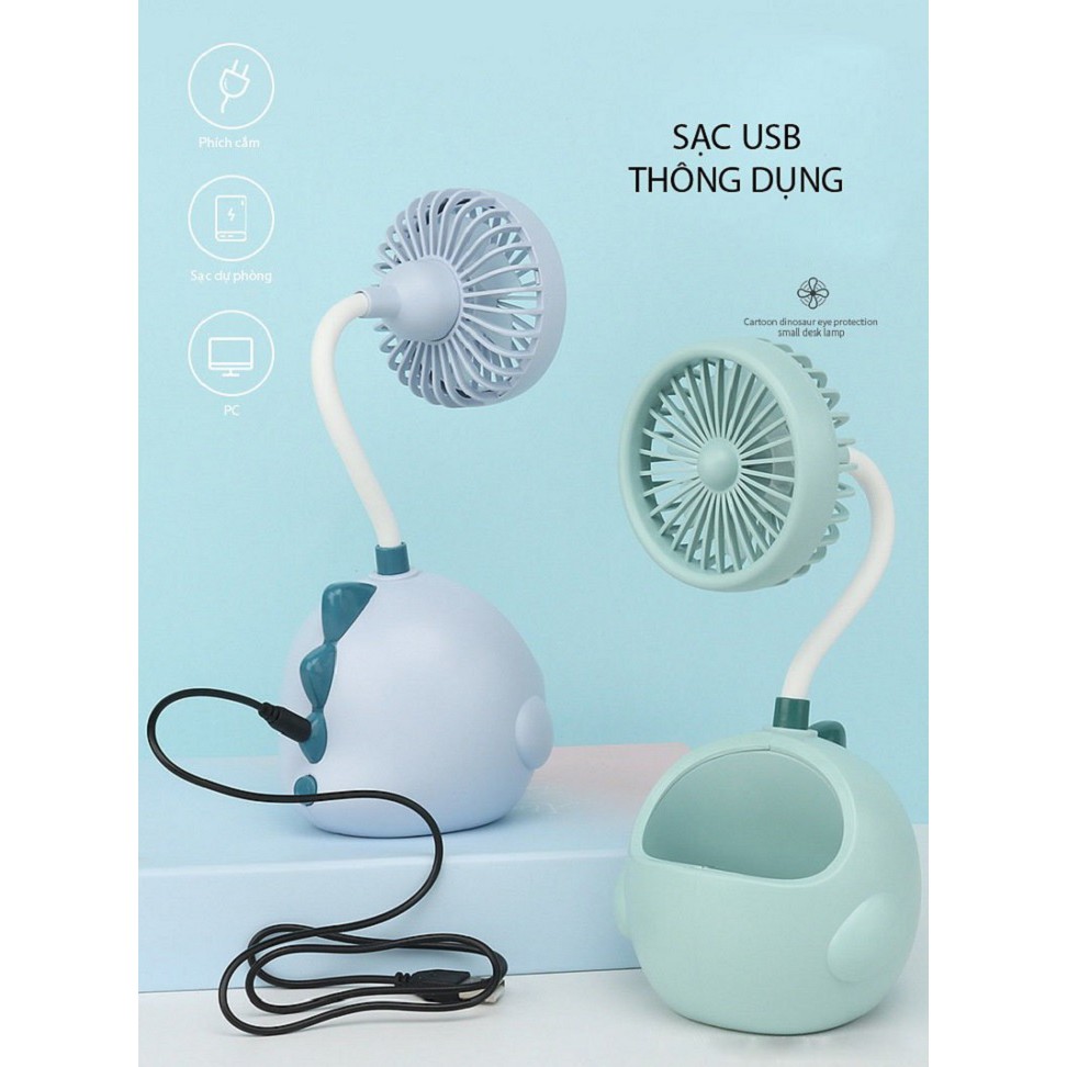 Quạt mini để bàn xoay 360 độ kiêm hộp đựng bút, quạt cầm tay đế hình thú ngộ nghĩnh | BigBuy360 - bigbuy360.vn