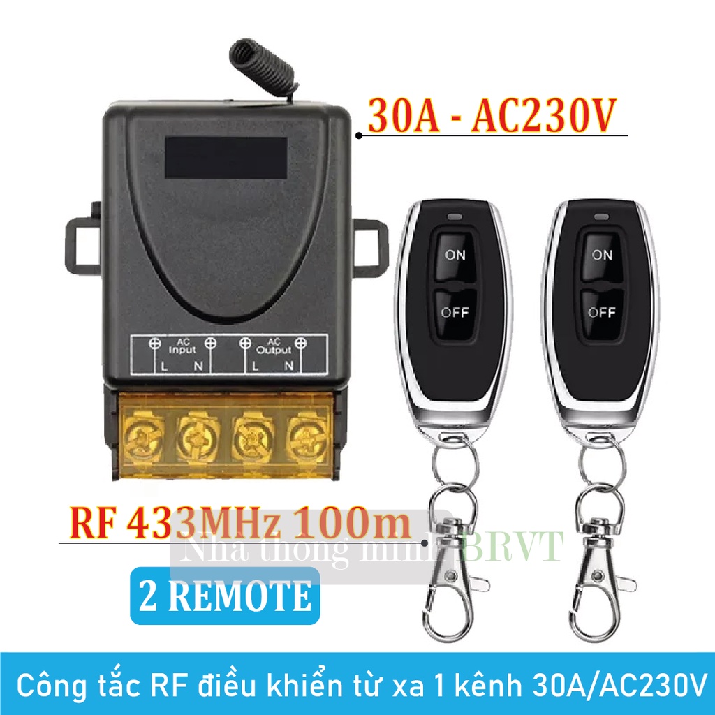 Công tắc điều khiển từ xa 100m công suất cao ngõ ra 30A/AC230V bật tắt thiết bị chiếu sáng, máy bơm, quạt – Bộ 2 tay bấm