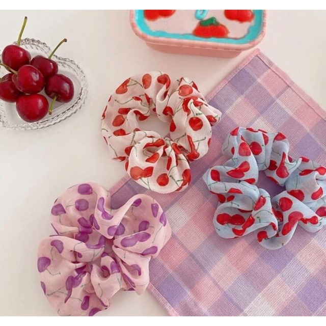 Chun cột tóc Scrunchies quả cherry