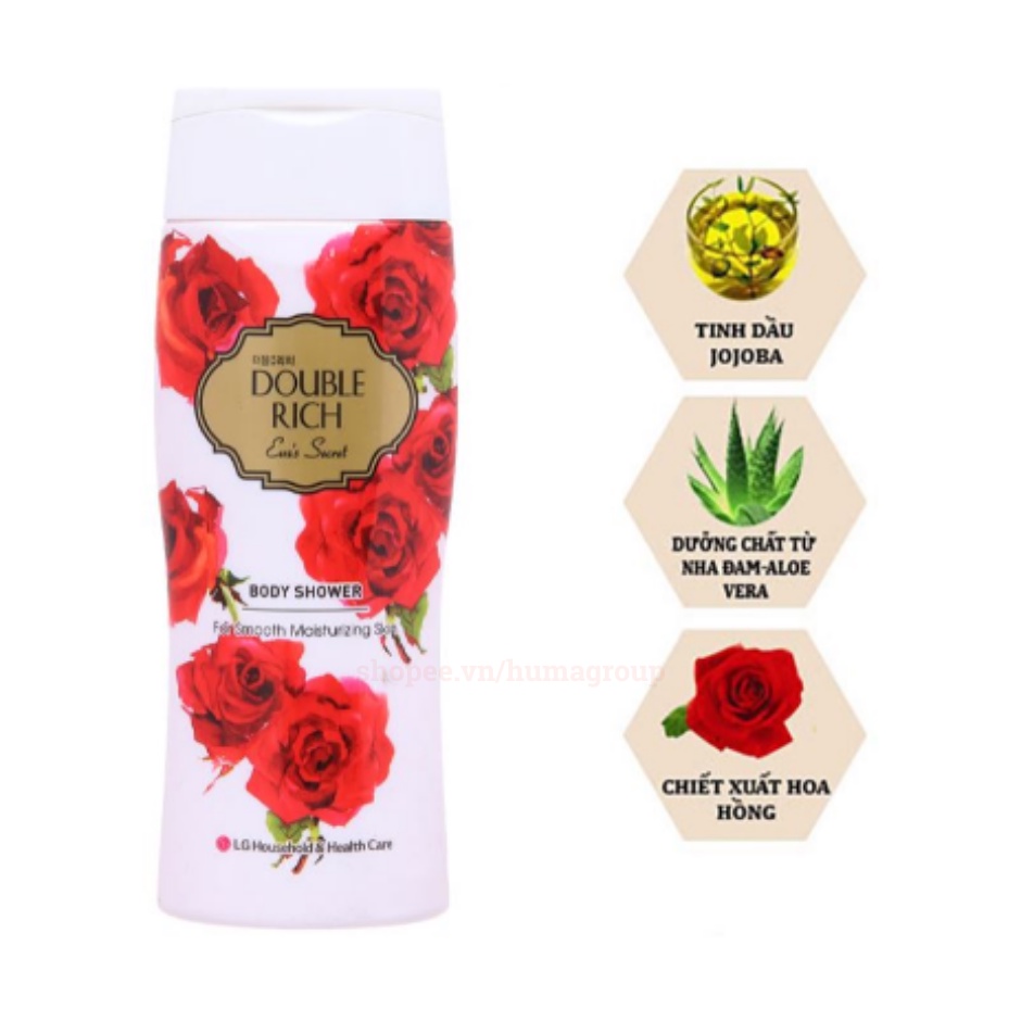 Sữa Tắm Hương Nước Hoa Thơm Double Rich Hàn Quốc Hoa Hồng - Iris - Anh Đào Dưỡng Da Trắng Sáng 200g/550g