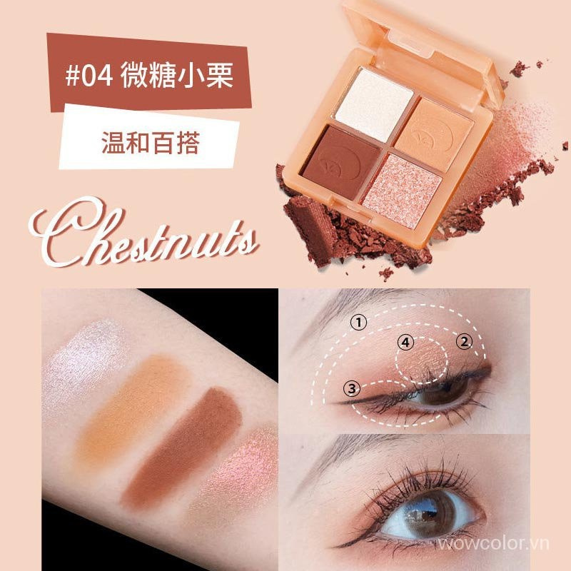 (Hàng Mới Về) Bảng Phấn Mắt Kiss Beauty 4 Màu Sắc Hiệu Ứng Lì / Ánh Nhũ Thời Trang