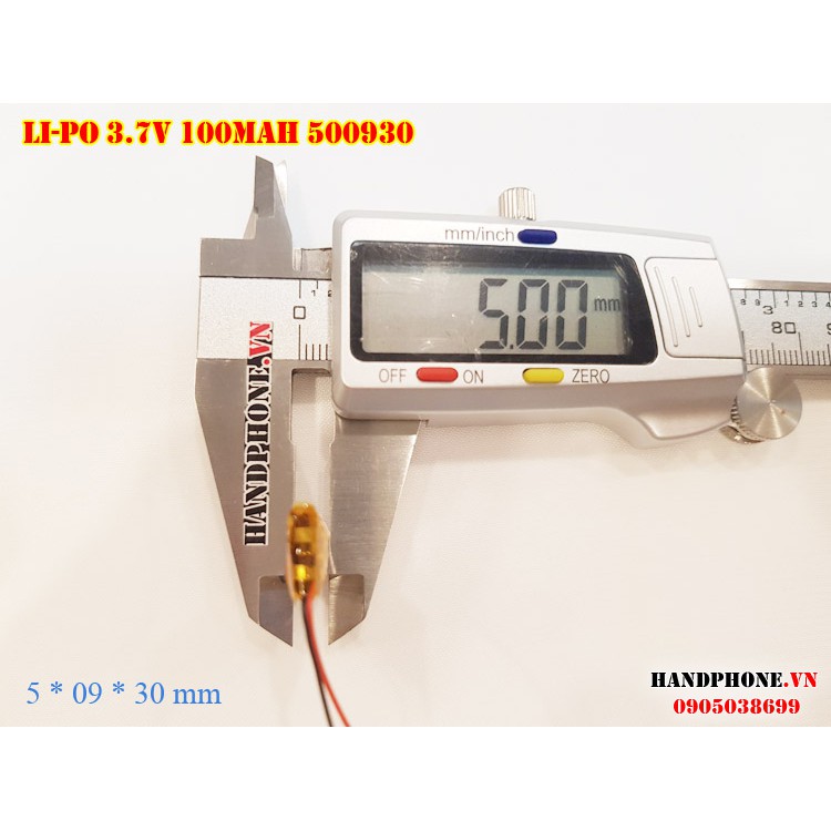 Pin Li-Po 3.7V 100mAh 500930 (Lithium Polyme) cho tai nghe Bluetooth,Định vị GPS,Camera hành trình,cân điện tử,máy ghiâm