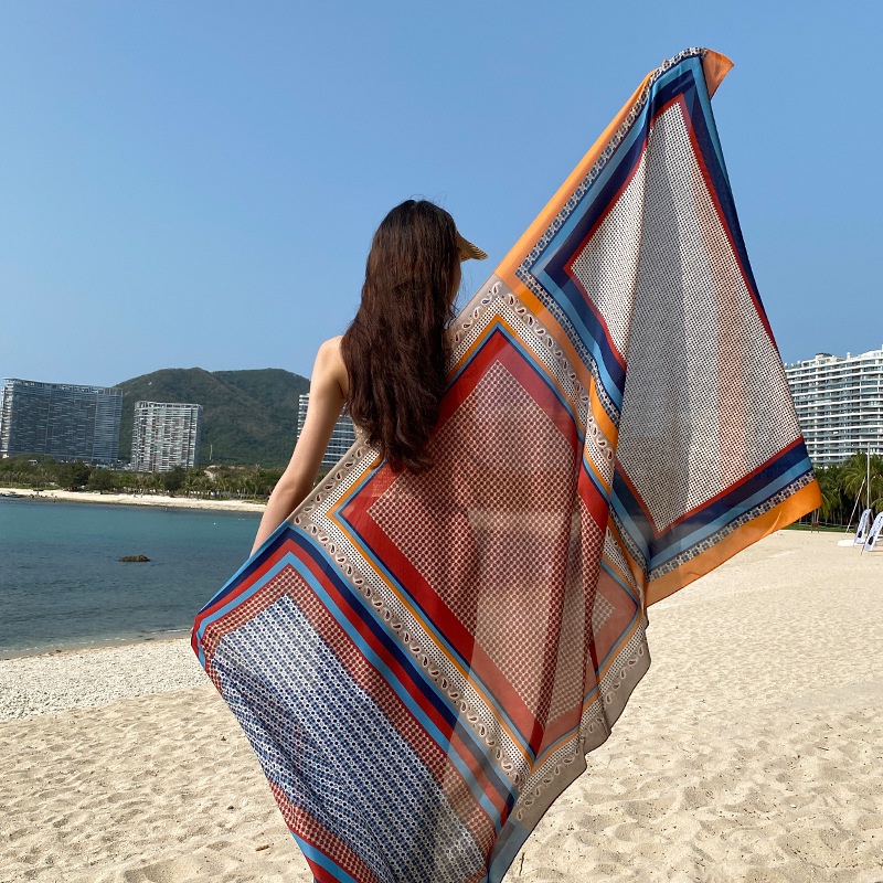 Khăn Choàng Lụa Cotton Linen In Họa Tiết Phong Cách Dân Tộc