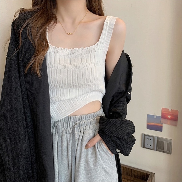 [Hana And Alice] Áo Hai Dây Dệt Kim Dáng Ngắn Thời Trang Quyến Rũ Cho Nữ