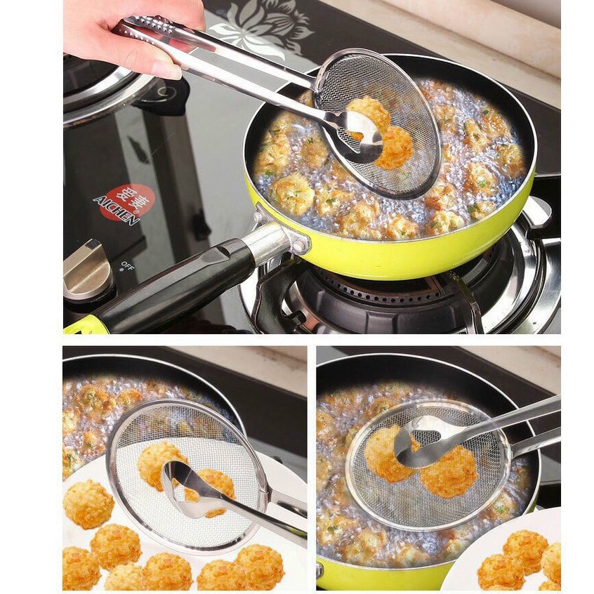 Kẹp Gắp Thực Phẩm Inox Cao Cấp - Kẹp Đa Năng Kèm Lưới Lọc Dầu Nướng Thịt/ Gắp Bánh Mì/ Rau Củ Nóng Lạnh Tiện Dụng