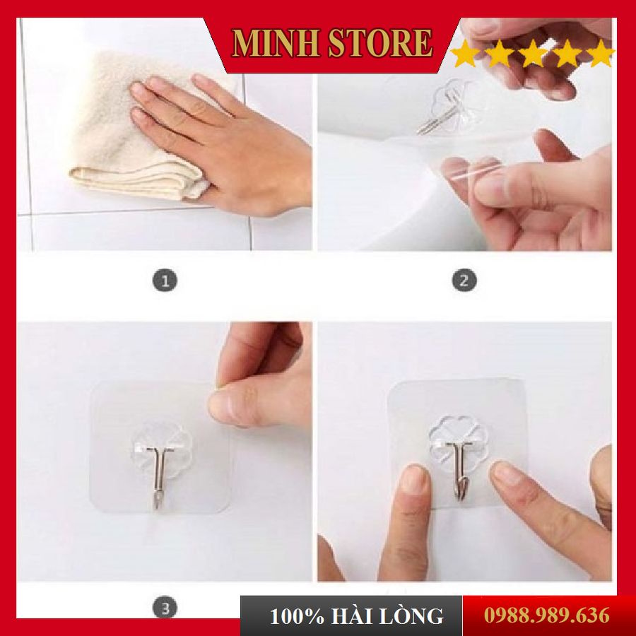 (Sỉ 600 đồng) Móc Dán Tường Siêu Dính, Móc dính tường thần thánh Trong Suốt chịu lực 6x6 cm - Minhstore