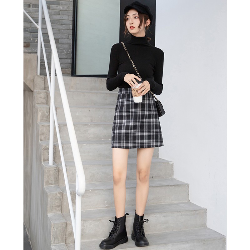 Xiaozhainv Chân Váy Chữ A Lưng Cao Họa Tiết Sọc Caro Thời Trang Dành Cho Nữ | BigBuy360 - bigbuy360.vn