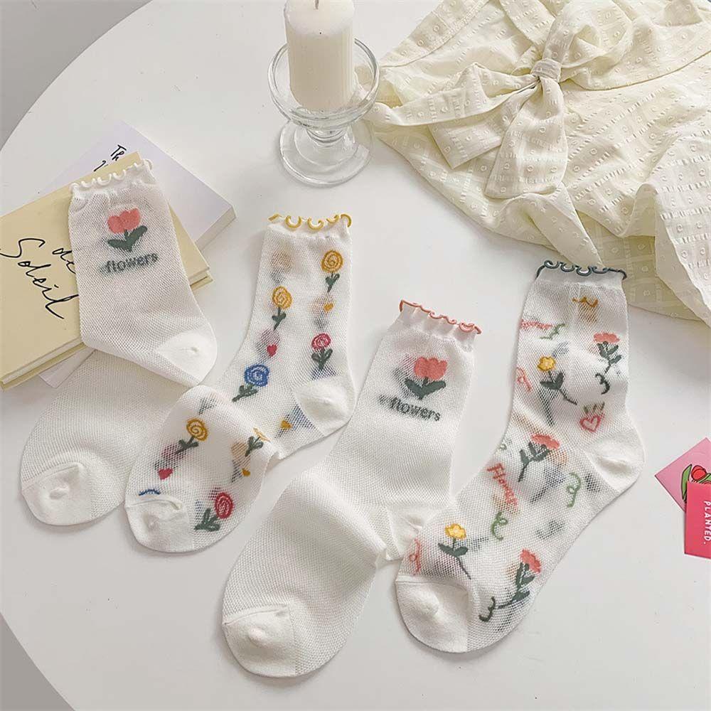 AROMA Kính Tất Lụa Hoạ Tiết Hoa Phong Cách Hàn Quốc