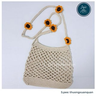 Túi đeo chéo túi lưới len dây hoa hướng dương handmade
