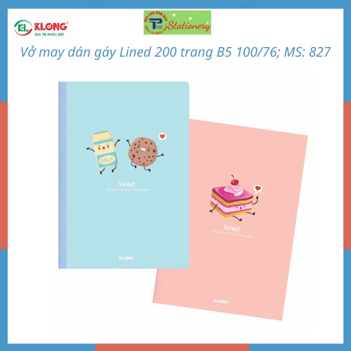 Vở may dán gáy kẻ ngang có chấm Lined 80,120trang, 200 trang B5 100/76; MS: 825,826,827 bìa foodie dễ thương