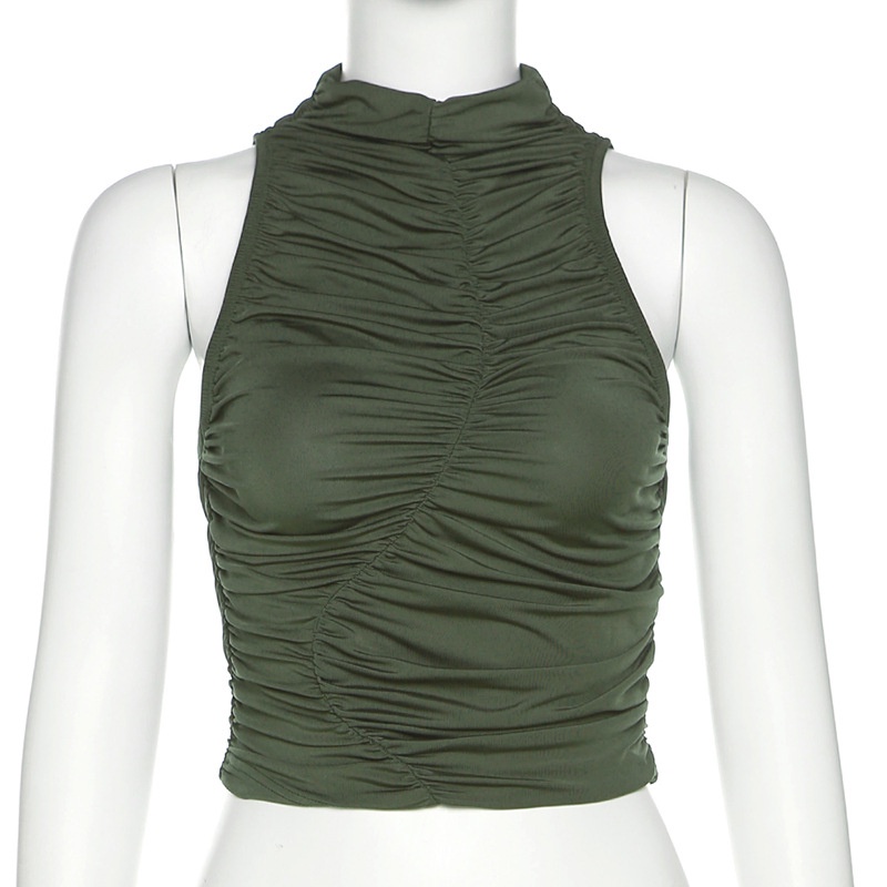 Áo Tank Top Cổ Tròn Xếp Ly Thời Trang Đường Phố Cá Tính Cho Nữ