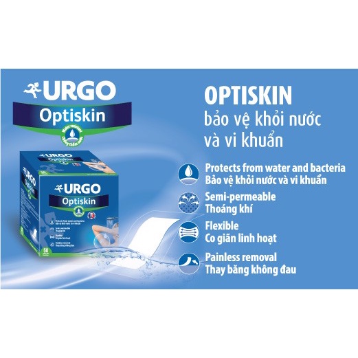 Băng cá nhân Urgo Óptiskin bản lớn 53x80mm có gạc vô trùng, dùng ngay cho vết thương lớn,vết phẫu thuật