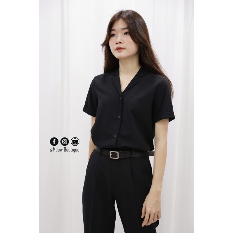 [Hình thật tự chụp] Sơ Mi Trắng Nữ Công Sở Tay Ngắn Meow Boutique | BigBuy360 - bigbuy360.vn
